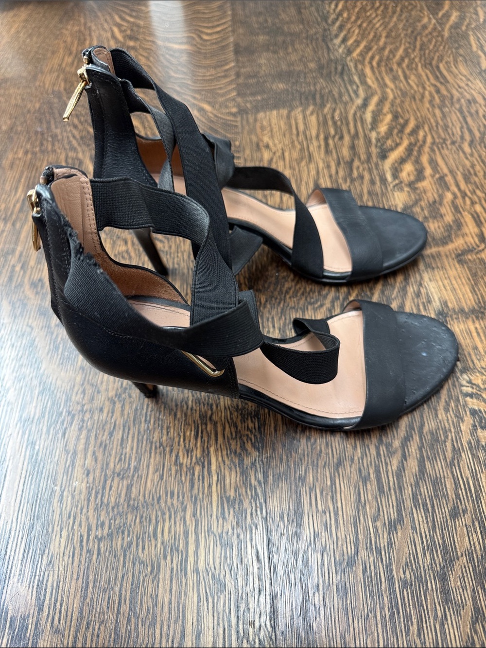 Sigerson Morrison Black Leather Elastic Strap Heeled Sandals Size 7